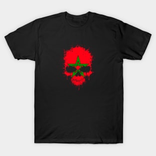 Chaotic Moroccan Flag Splatter Skull T-Shirt